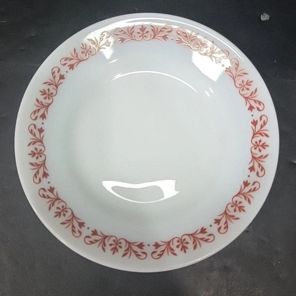 Anchor Hocking Milk Glass Salad Plates #947, Set of 2 Copper Filigree Dinnerware